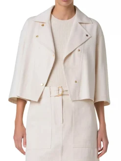 Akris Punto Asymmetrical Cotton Blend Biker Jacket in Cashew