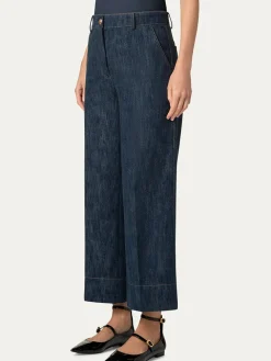 Akris Punto Chiara Wide Leg Denim Jeans in Navy Denim