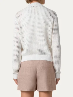 Akris Punto Chunky Mesh Bomber Cardigan in Cream