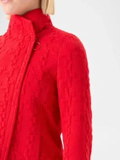 Akris Punto Glencheck 3D Jersey Biker Jacket in Vermillion