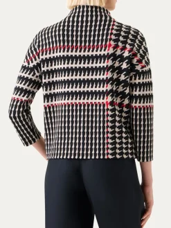 Akris Punto Mock Neck Plaid Sweater in Black/Cream/Vermillion
