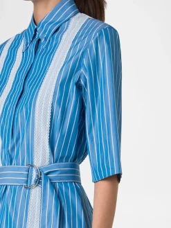 Akris Punto Pajama Stripe Collared Dress in Medium Blue/Cream