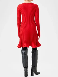 Akris Punto Reverse Rib Fit & Flare Mini Dress in Vermillion