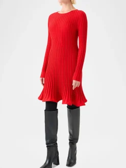 Akris Punto Reverse Rib Fit & Flare Mini Dress in Vermillion