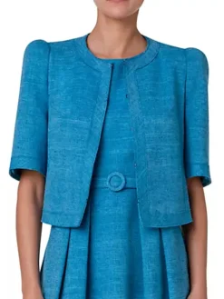 Akris Punto Short Sleeve Silk Blend Jacket in Medium Blue