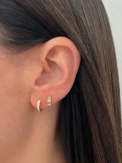 EF Collection Diamond & Gold Fluted Bar Stud Earrings Yellow Gold