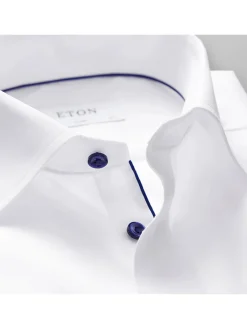 Eton Classic Fit White Twill Dress Shirt with Navy Details