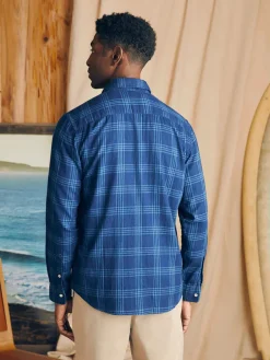 Faherty Brand Sunwashed Chambray Shirt in Navy Night Windowpane