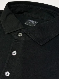 Fedeli Zero Superlight Pique Short Sleeve Polo in Black