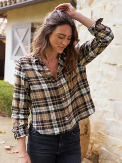 Frank & Eileen Silvio Untuckable Button-Up Shirt in Sand & Camel With Black Plaid