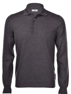 Gran Sasso Fashion Fit Long Sleeve Polo in Charcoal