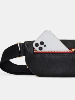 Hammitt Los Angeles Charles Crossbody Medium in Black/Brushed Gold/Red Zip