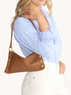 Hammitt Los Angeles Kyle Shoulder Bag in Mahogany Pebble/Brushed Gold/Red Zip