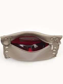 Hammitt Los Angeles Tony Medium Crossbody Bag in Pewter Pebble/Brushed Silver