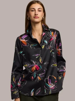 Hinson Wu Margot Long Sleeve Floral Stencil Shirt in Black