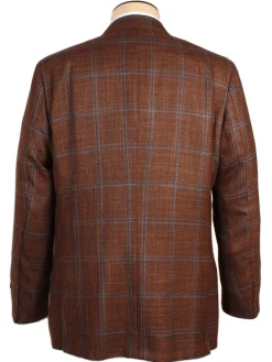 Isaia Sanita Flap Pocket Sport Jacket in Rust Plaid