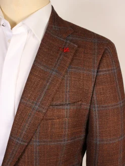 Isaia Sanita Flap Pocket Sport Jacket in Rust Plaid