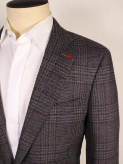 Isaia Sanita Patch Pocket Sport Jacket in Medium Blue Plaid