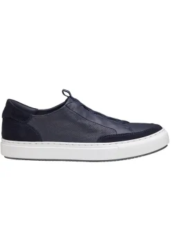 J & M Collection Anson Stretch Lace-to-Toe in Navy English Suede/Sheepskin