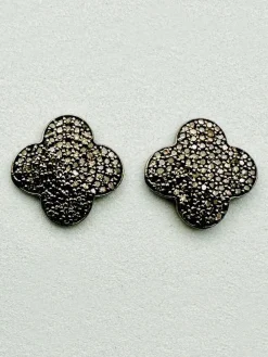 JMNYC Designs Pave Diamond Clover Post Earring With Rhodium Sterling Silver .5"