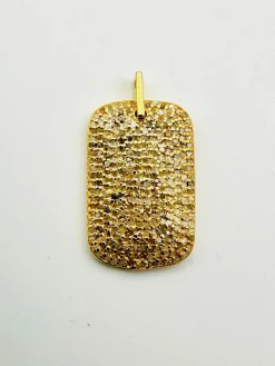 JMNYC Designs Small Gold Vermeil Pave Diamond Dog Tag Pendant