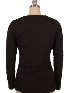 Kinross Ruched Long Sleeve Vee in Black