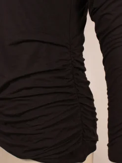 Kinross Ruched Long Sleeve Vee in Black