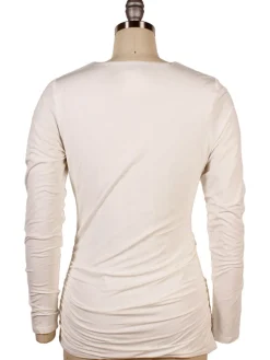 Kinross Ruched Long Sleeve Vee in Bianco