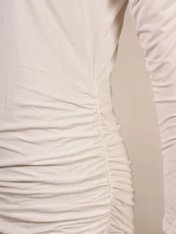 Kinross Ruched Long Sleeve Vee in Bianco
