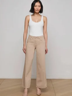 L'Agence Alicent Wide-Leg Jean in Pale Khaki