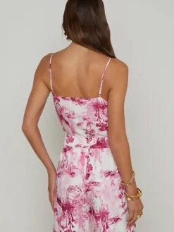 L'Agence Jane Silk Camisole in White/Pink Small Porcelain Toile