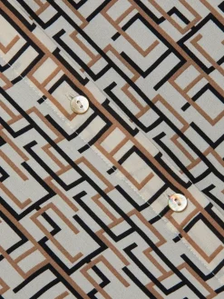 L'Agence Nina Silk Blouse in Ecru Multi Geo Print