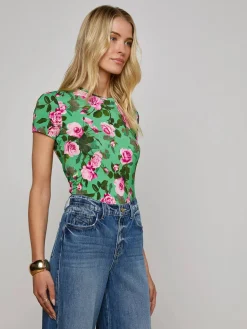 L'Agence Ressi Fitted Tee in Green Multi Santa Fe Rose