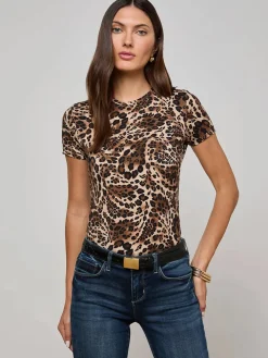 L'Agence Ressi Fitted Tee in Cinnamon Swirl Paisley Leopard
