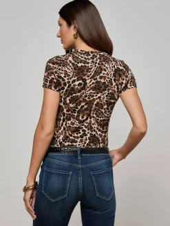 L'Agence Ressi Fitted Tee in Cinnamon Swirl Paisley Leopard