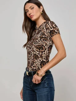 L'Agence Ressi Fitted Tee in Cinnamon Swirl Paisley Leopard