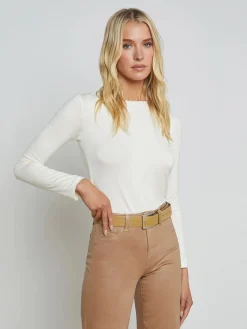 L'Agence Tess Long Sleeve Crew in Vintage White