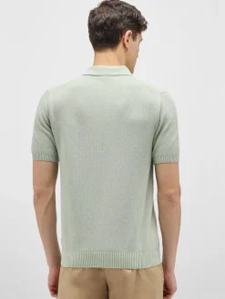 Maurizio Baldassari Garment Dyed Cotton Polo Honeycomb Stitch in Aqua Sky