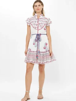 Oliphant High Neck Button Mini Dress in Napa Red