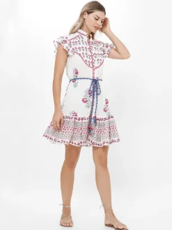 Oliphant High Neck Button Mini Dress in Napa Red