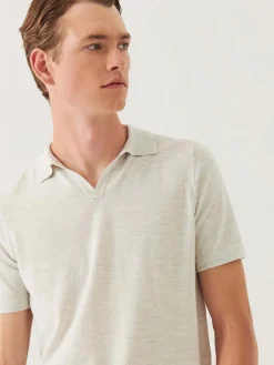 Patrick Assaraf Cotton Cupro Open Polo in Drizzle