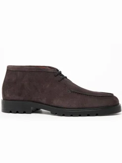 Santoni Desert Lace Up Boot in Grey Suede