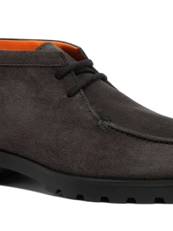 Santoni Desert Lace Up Boot in Grey Suede