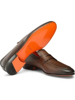 Santoni Edvin Leather Loafer in Brown Leather