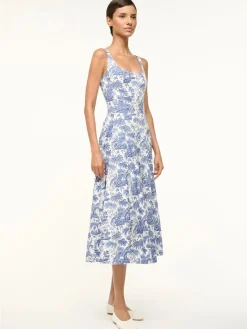 STAUD Wells Sleeveless Dress in Blue Toile