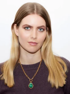 Sylvia Toledano Pendant Drop Gold Chain with Malachite