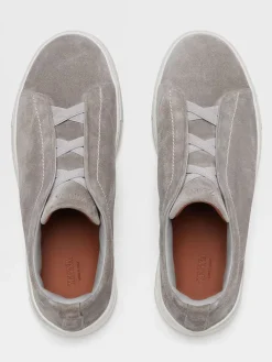 Zegna Light Grey Suede Triple Stitch™ Sneakers