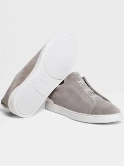 Zegna Light Grey Suede Triple Stitch™ Sneakers