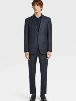 Zegna Navy Blue Milano Trofeo™ Wool Suit in Pinpoint Pattern