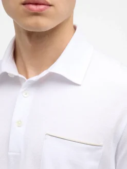 Zegna Polo Pure Cotton Piqué with Leather Trim Pocket in White